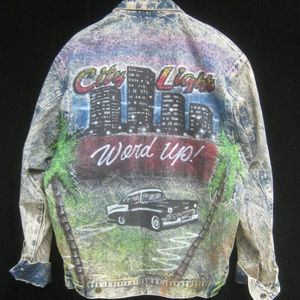 Vintage 80s AIRBRUSH Acid Wash Denim Jean Jacket